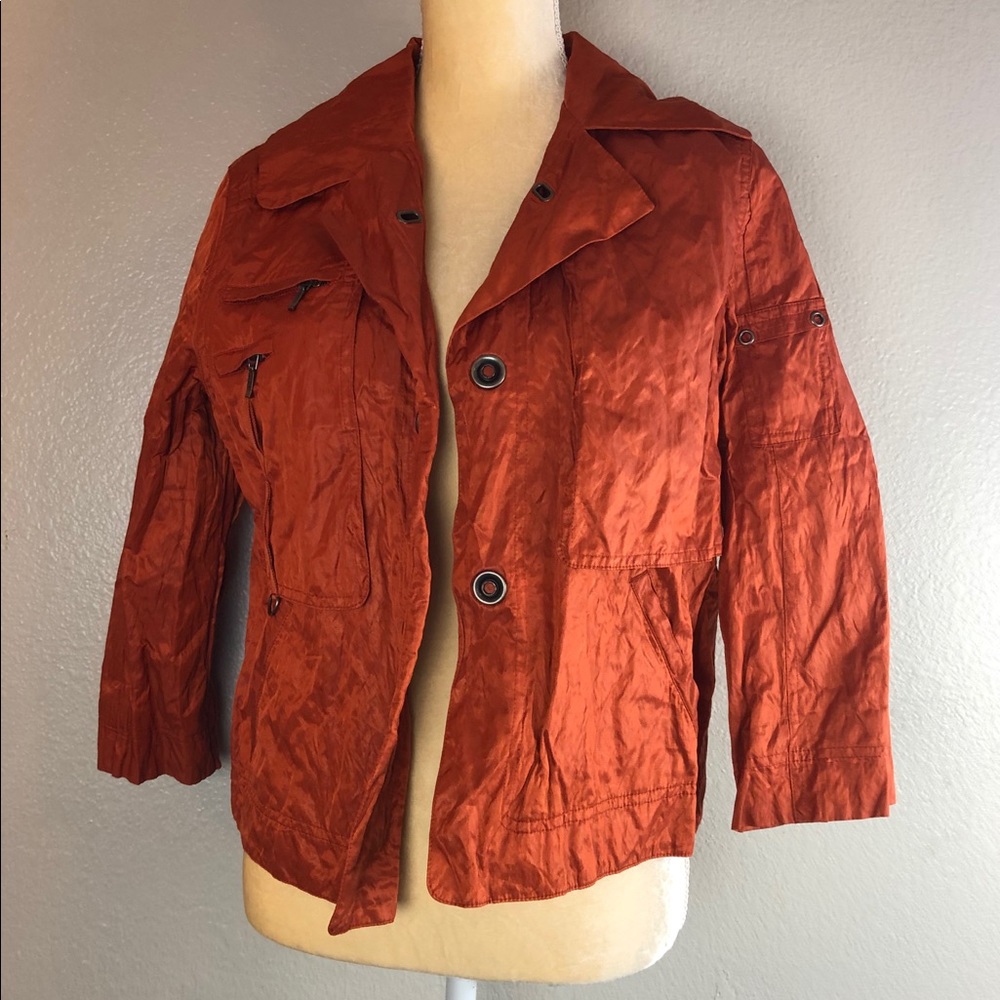 Chico's Orange Crinkle Fall Jacket Top 1